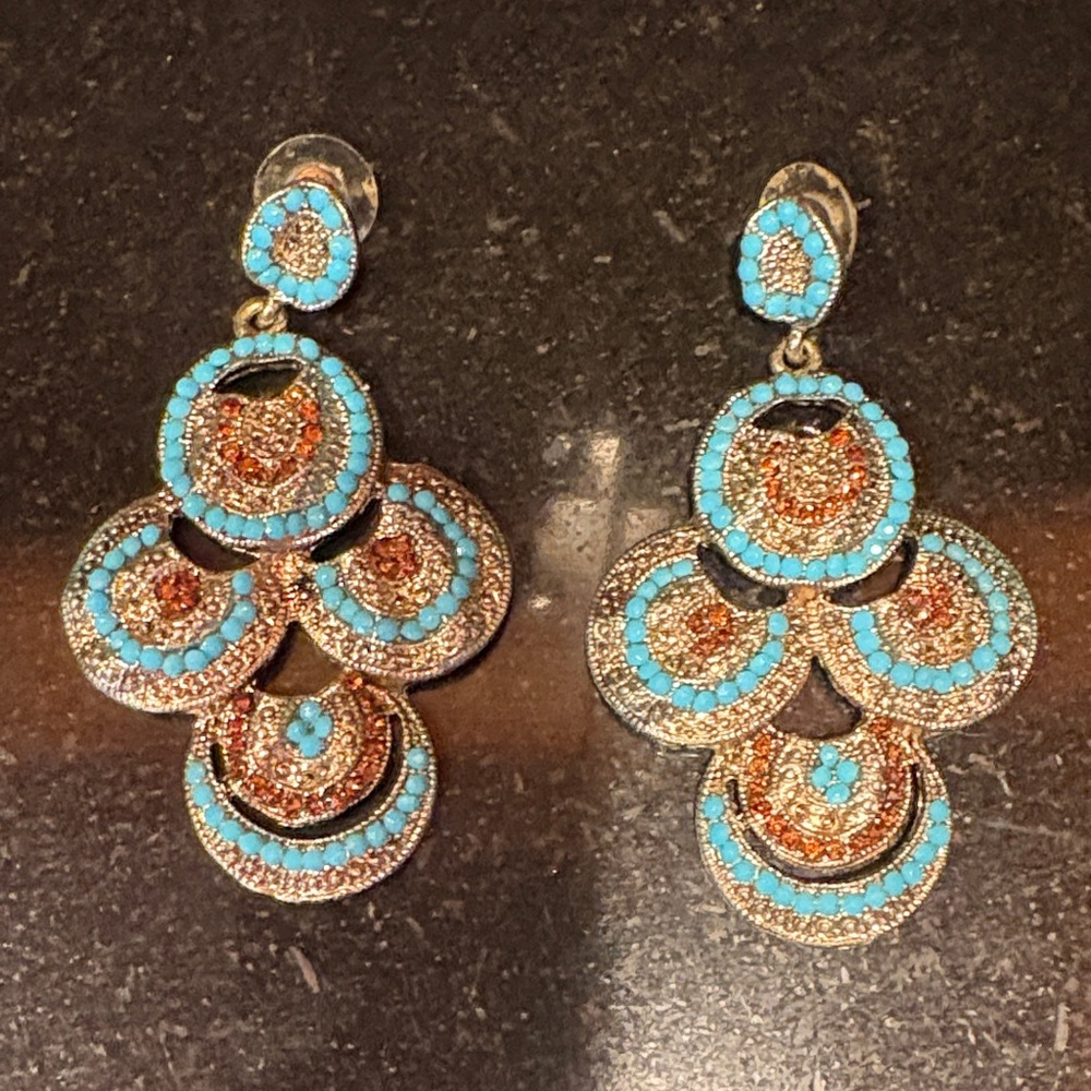 Elegant Turquoise and Gold Chandelier Earrings